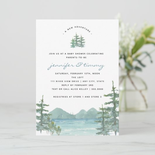 Baby shower voor de Waterverf van het bergmeer The Kaart (Staand voorkant)