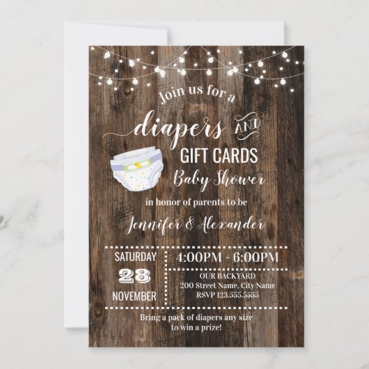 Baby shower voor diapers en Kaarten voor cadeautje (Voorkant)
