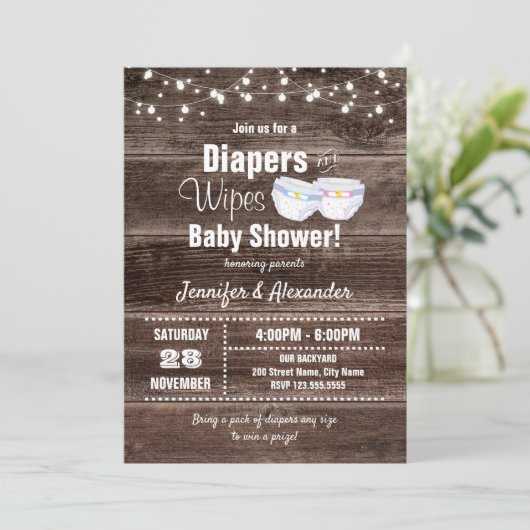 Baby shower voor diapers en spoelen kaart (Staand voorkant)