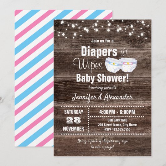 Baby shower voor diapers en spoelen kaart (Voorkant / Achterkant)
