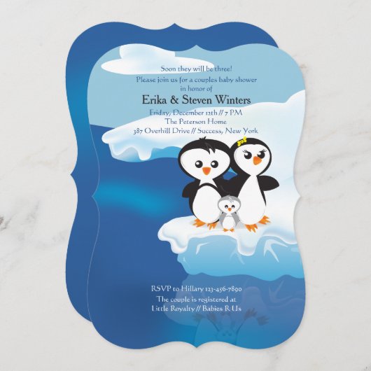 Baby shower voor echtparen van pinguïn kaart (Voorkant / Achterkant)