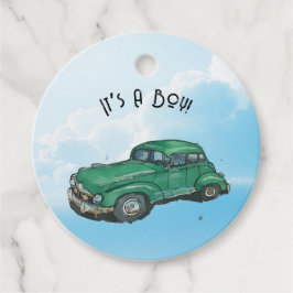 Baby shower voor een jongen, bestelwagen en sedan bedankjes labels