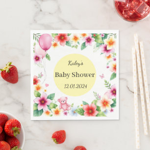 Baby shower voor een meisje Bloemen waterverf Servet