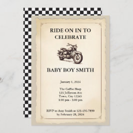 Baby Shower voor een Vintage Motorfiets Kaart