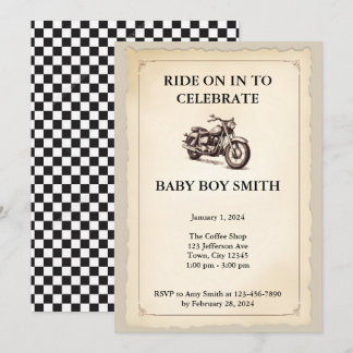 Baby Shower voor een Vintage Motorfiets Kaart