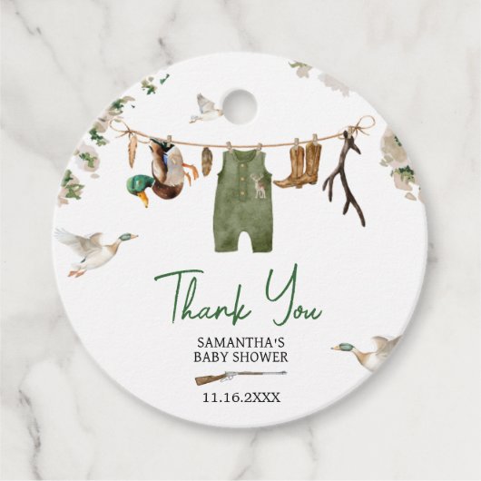 Baby shower voor eendenjacht rond bedankjes labels (Voorkant)