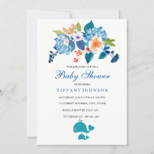 Baby shower voor Genderafbraak-Floral Whale-uitnod Kaart