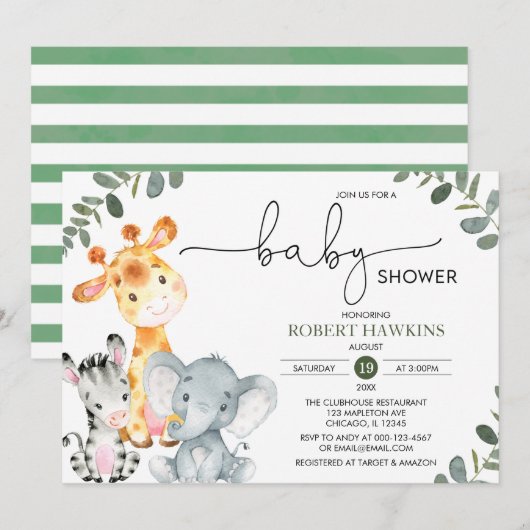 Baby shower voor genderneutrale safaridieren kaart (Voorkant / Achterkant)