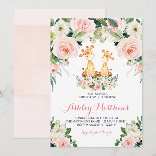 baby shower voor giraferrobloem kaart (Voorkant / Achterkant)