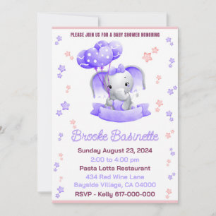 Baby shower voor Girl Pink & Paarse Baby Elephant Kaart