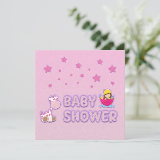 Baby shower voor Girl Stars en Giraffe Kaart (Staand voorkant)
