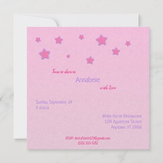 Baby shower voor Girl Stars en Giraffe Kaart (Achterkant)