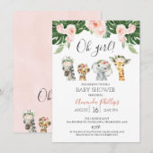 Baby shower voor "Girls Floral Safari Animals" Kaart (Voorkant / Achterkant)