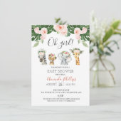 Baby shower voor "Girls Floral Safari Animals" Kaart (Staand voorkant)