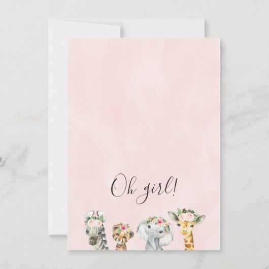 Baby shower voor "Girls Floral Safari Animals" Kaart (Achterkant)