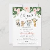 Baby shower voor "Girls Floral Safari Animals" Kaart (Voorkant)