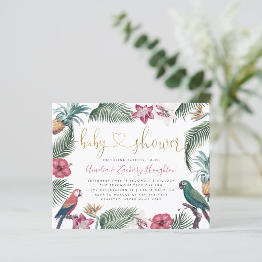 Baby shower voor Gold Handwrite Script Tropics (Staand voorkant)