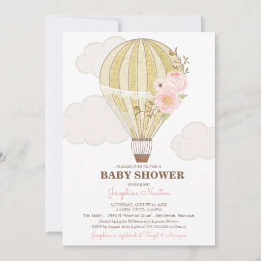 Baby shower voor Goud en roze hot-air ballon Kaart (Voorkant)