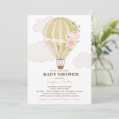 Baby shower voor Goud en roze hot-air ballon Kaart (Staand voorkant)