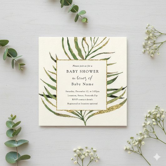 Baby shower voor goudpalm kaart