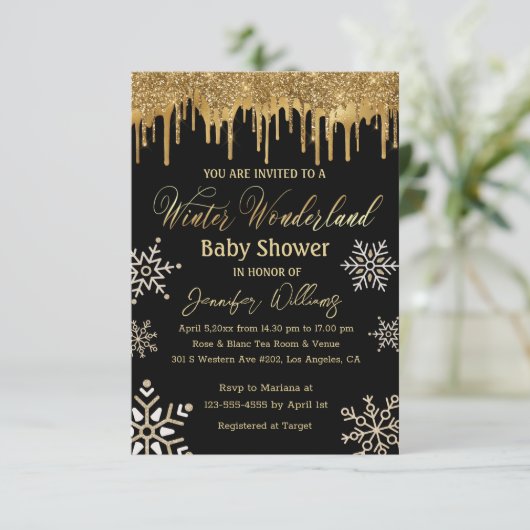 baby shower voor goudsneeuwvlokken in de winter kaart (Staand voorkant)