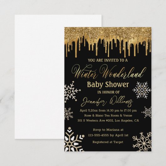 baby shower voor goudsneeuwvlokken in de winter kaart (Voorkant / Achterkant)