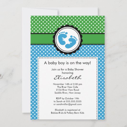 Baby shower voor groene blauwvoetafdruk kaart (Voorkant)
