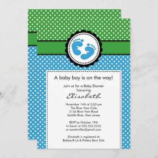 Baby shower voor groene blauwvoetafdruk kaart (Voorkant / Achterkant)