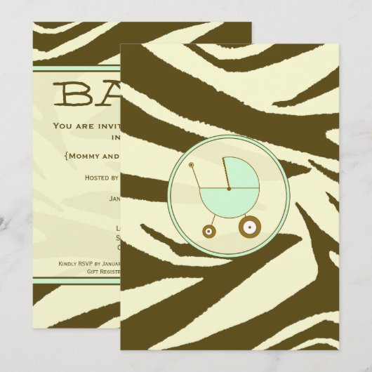 Baby shower voor groene en bruine zebra kaart (Voorkant / Achterkant)