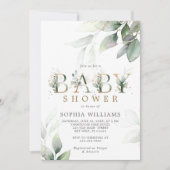 Baby shower voor groene en gouden eucalyptus kaart (Voorkant)