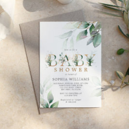 Baby shower voor groene en gouden eucalyptus kaart