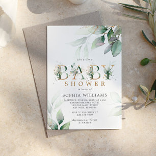 Baby shower voor groene en gouden eucalyptus kaart