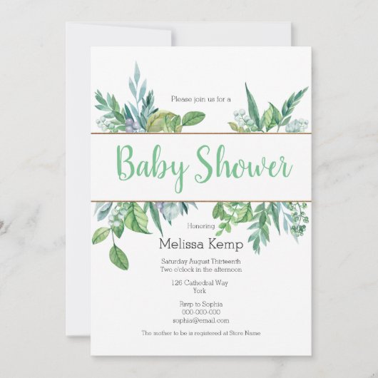 Baby shower voor groene en goudolie kaart (Voorkant)