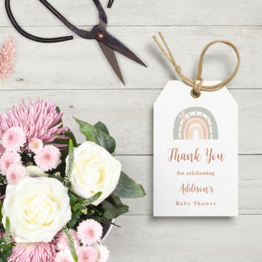 Baby shower voor groene en peach Boho-regenboog Cadeaulabel
