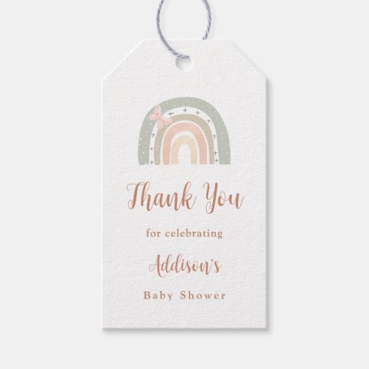 Baby shower voor groene en peach Boho-regenboog Cadeaulabel (Voorkant)