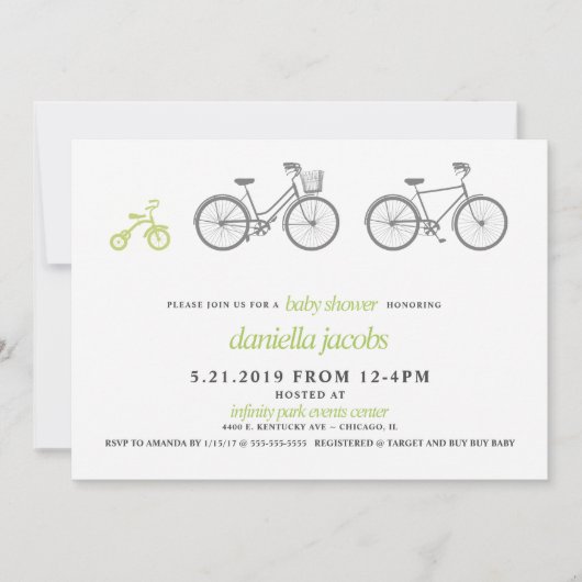 Baby shower voor groene fiets kaart (Voorkant)