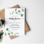 Baby shower voor groene fijne eucalyptuskalligrafi kaart