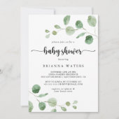 Baby shower voor groene fijne eucalyptuskalligrafi kaart (Voorkant)