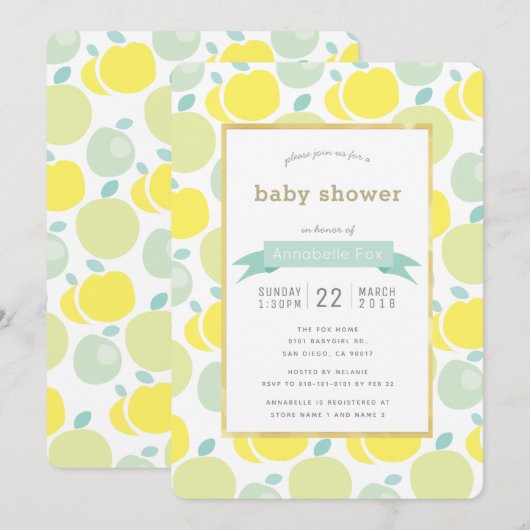 Baby shower voor groene gele Apple Pattern Kaart (Voorkant / Achterkant)