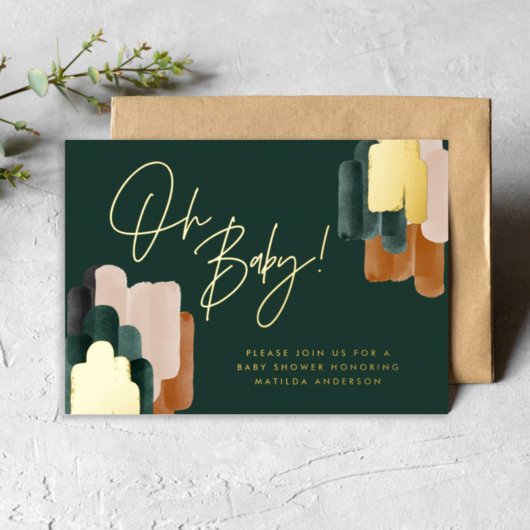 Baby shower voor groene terracotta abstracte water folie uitnodiging
