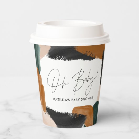 Baby shower voor groene terracotta abstracte water papieren bekers (Achterkant)