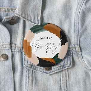 Baby shower voor groene terracotta abstracte water ronde button 4,0 cm