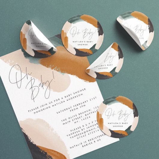 Baby shower voor groene terracotta abstracte water ronde sticker