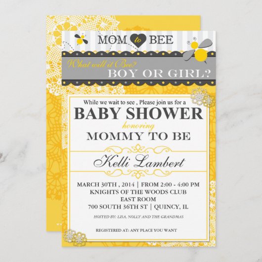 Baby shower voor groothoekbijen kaart (Voorkant / Achterkant)