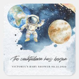 Baby shower voor het aftellen van ruimteplaneten vierkante sticker
