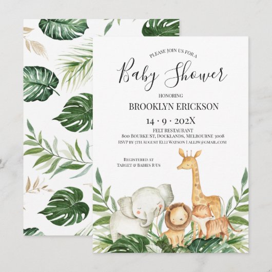 Baby shower voor het bladeren van safaridieren kaart (Voorkant / Achterkant)