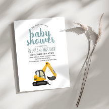 Baby shower voor het Cute Blue Construction Digger