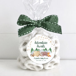 Baby shower voor het kappen van boslanddieren ronde sticker