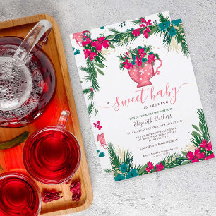 Baby shower voor het kuiten van kerstthee tijdens  kaart