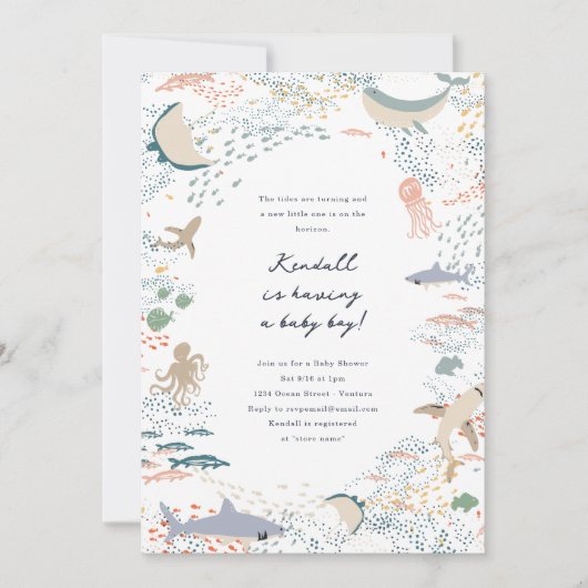 Baby shower voor het mariene leven kaart (Voorkant)